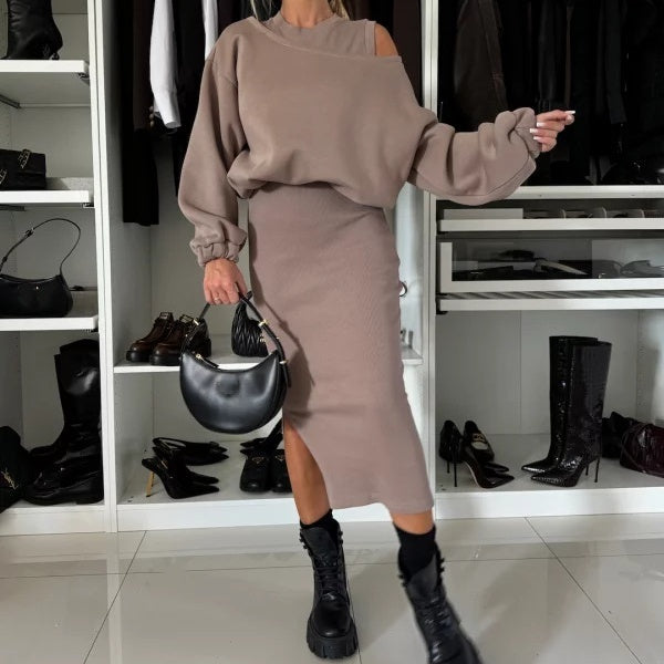 Ensemble Cosy Avec Pull Et Robe Longue Sans Manches