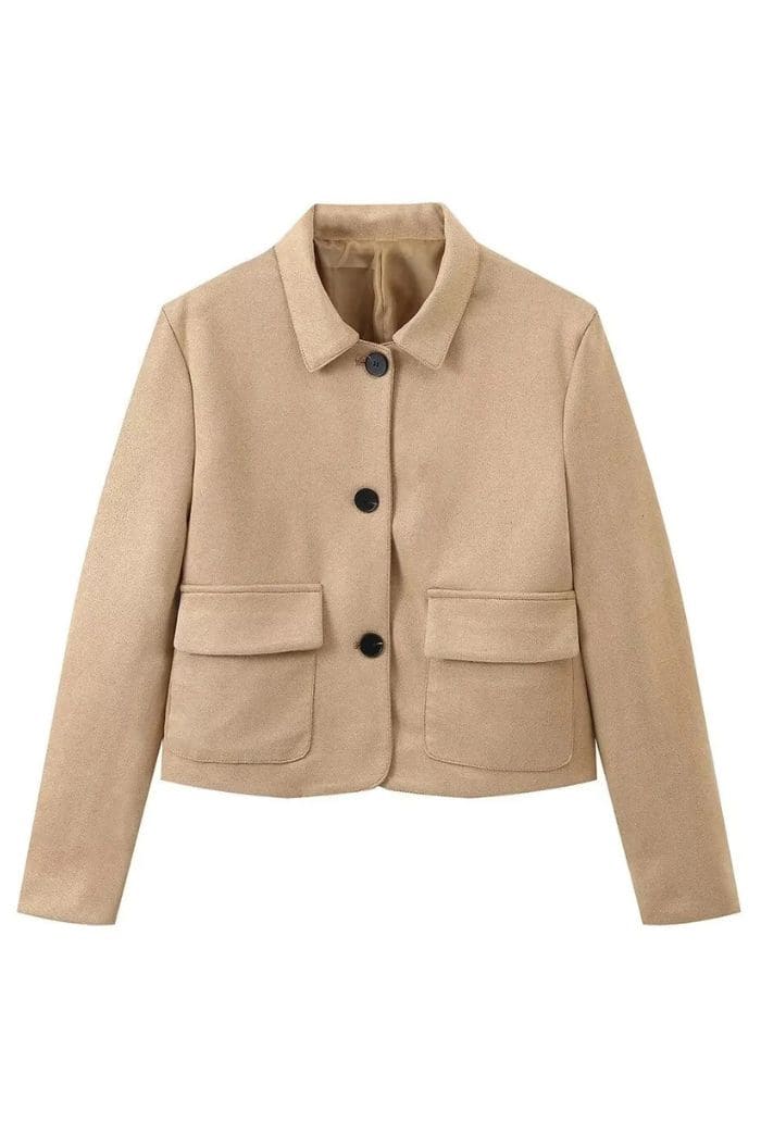 Veste En Cuir Suede Fendu Avec Poche